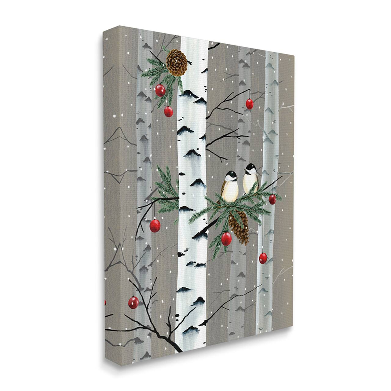 Stupell Industries Birds and Holiday Ornaments Birch Tree Forest Canvas Wall Art